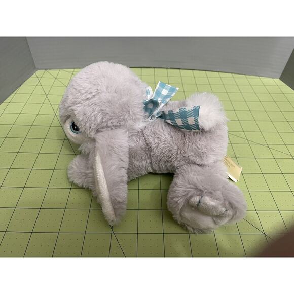 Walmart Small 8” Bunny Rabbit Gray Floppy Laying Gingham Bow Embroidered Eyes - Picture 2 of 9